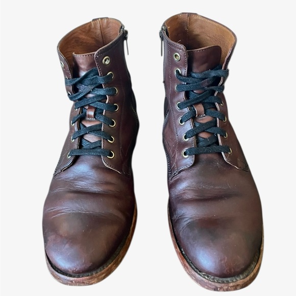 Frye Men's Bowery Lace-Up Side-Zip Boots - Size 9.5 - Brown Antiqued Leather - Picture 4 of 16